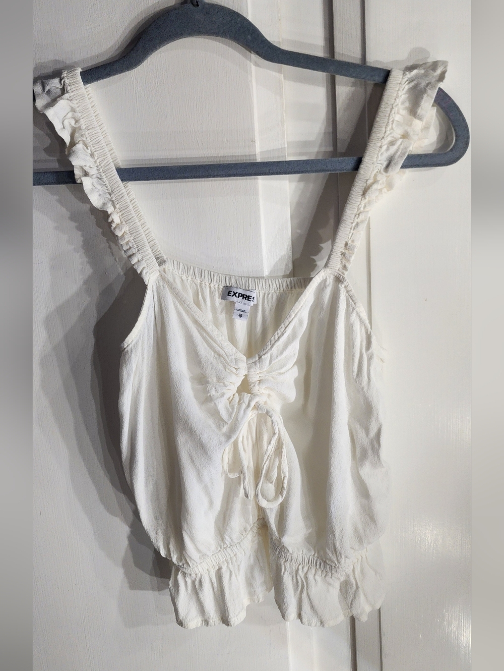 Express Ivory Ruffle Tie-Front Cami